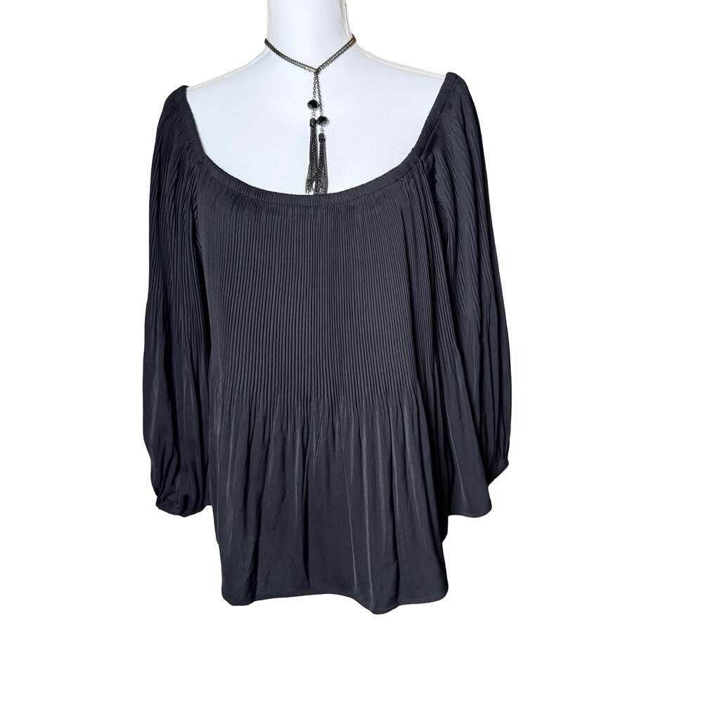 Express Shirt Womens Size X-Large Black Off the Shoulder Pleated Blouse